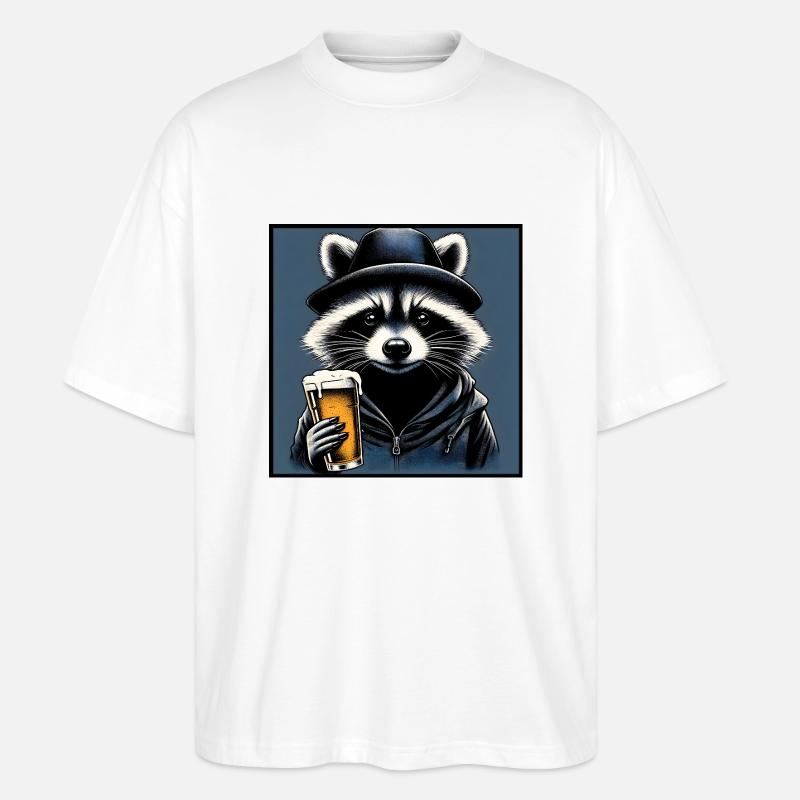 Waschbär mit Bier - Stanley/Stella Oversized Unisex Bio T-Shirt Blaster 2.0 - Weiß