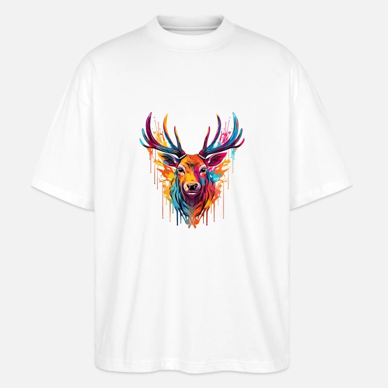 Farbenfoher Hirsch - Stanley/Stella Oversized Unisex Bio T-Shirt Blaster 2.0 - Weiß