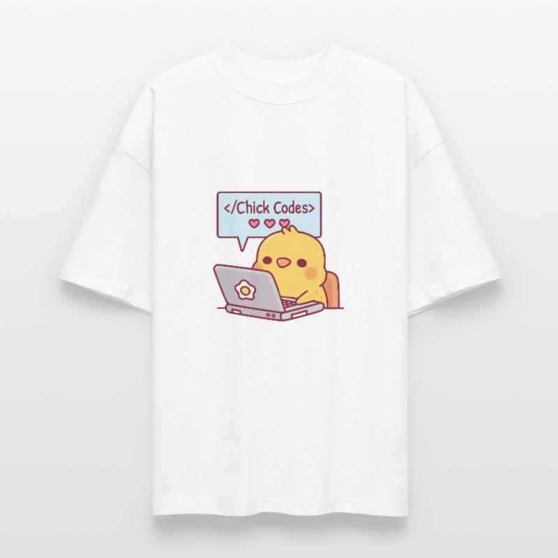 Mignon Chick Coding sur ordinateur portable Chick Codes Drôle T-shirt bio Blaster 2.0 coupe oversize Stanley/Stella Unisexe
