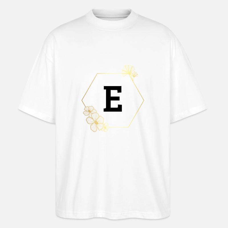 Buchstabe e Goldener Blumenrahmen - Stanley/Stella Oversized Unisex Bio T-Shirt Blaster 2.0 - Weiß