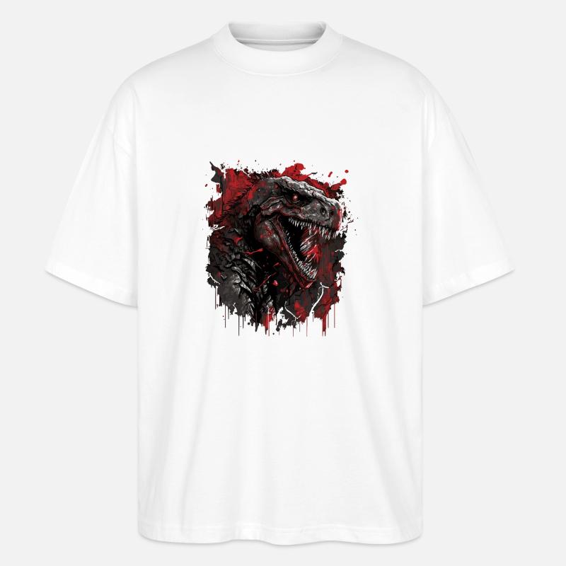 Wütender T-Rex Dino - Stanley/Stella Oversized Unisex Bio T-Shirt Blaster 2.0 - Weiß