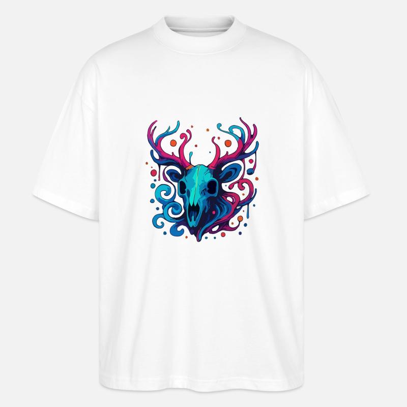 Antler Skull - Stanley/Stella Oversized Unisex Organic T-shirt Blaster 2.0 - white