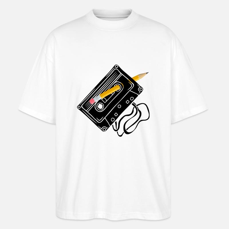 Rembobiner cassette avec crayon - T-shirt bio Blaster 2.0 coupe oversize Stanley/Stella Unisexe - blanc