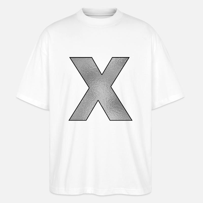 Buchstabe X Silber - Stanley/Stella Oversized Unisex Bio T-Shirt Blaster 2.0 - Weiß