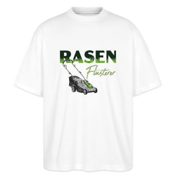 Design "Rasen-Flüsterer" - Stanley/Stella Oversized Unisex Bio T-Shirt Blaster 2.0 - Weiß - Vorne - Alina (178cm) & Michal (187cm)