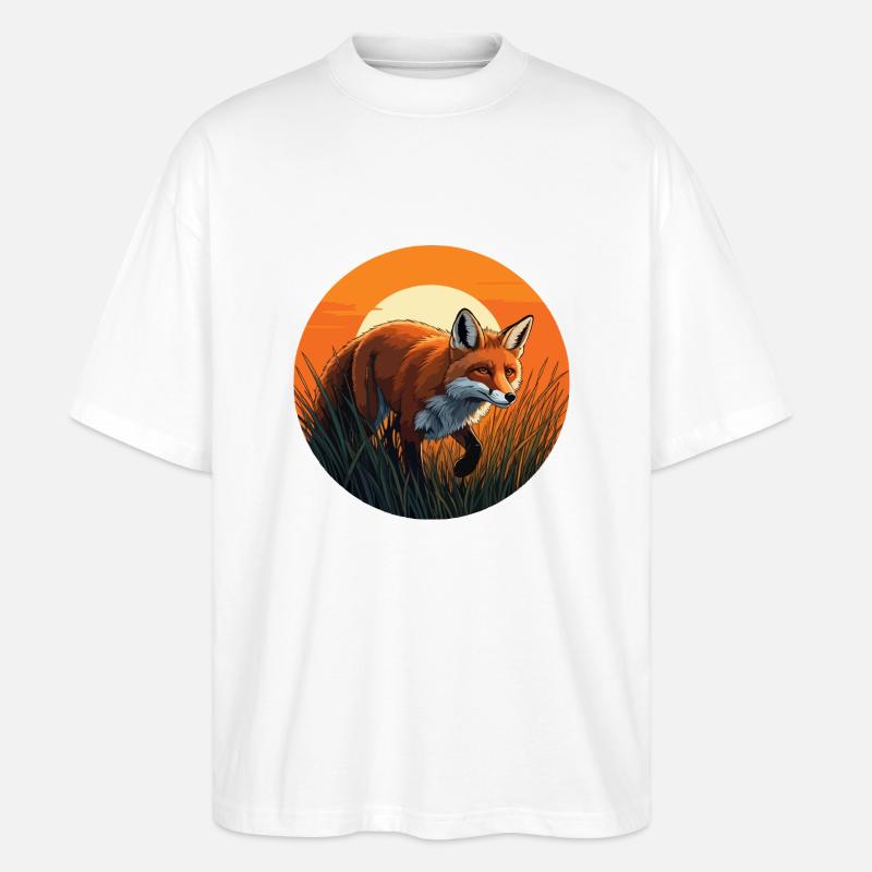 Renard au coucher du soleil - T-shirt bio Blaster 2.0 coupe oversize Stanley/Stella Unisexe - blanc