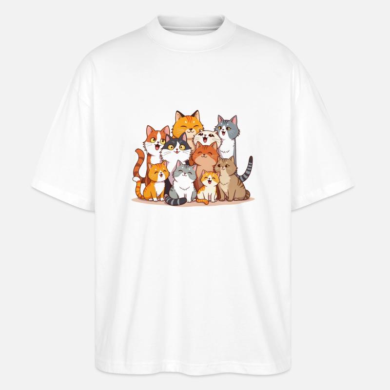Katzen-Herde - Stanley/Stella Oversized Unisex Bio T-Shirt Blaster 2.0 - Weiß