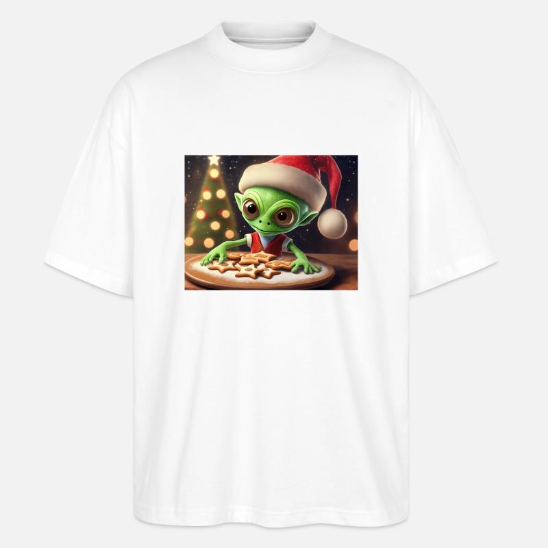 Alien trägt einen hässlichen Weihnachtspullover - Stanley/Stella Oversized Unisex Bio T-Shirt Blaster 2.0 - Weiß