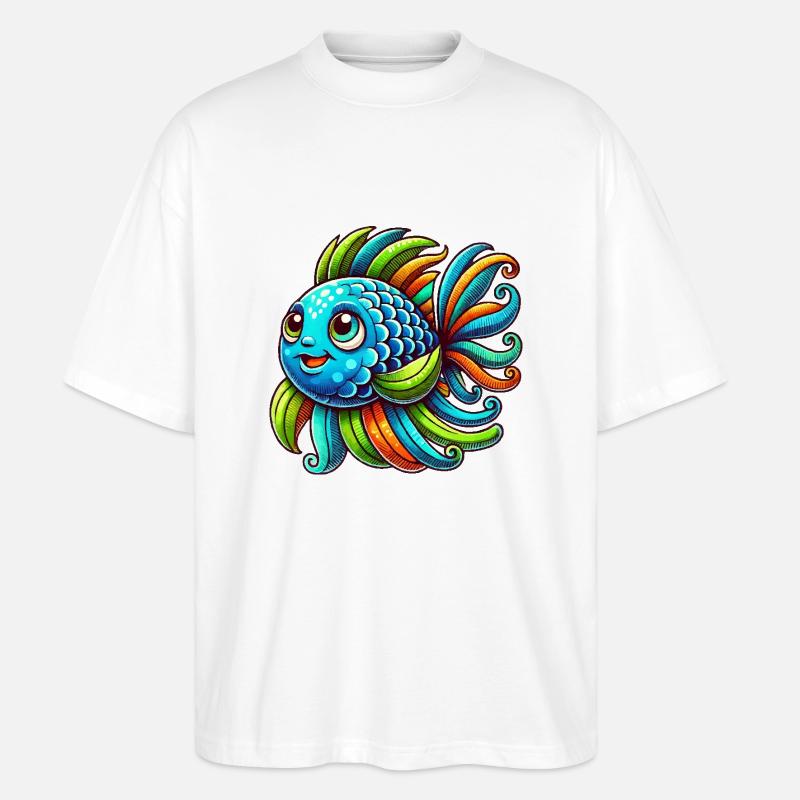 Bande dessinée de poisson - T-shirt bio Blaster 2.0 coupe oversize Stanley/Stella Unisexe - blanc