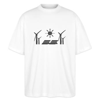 Erneuerbare Energie - Tag der Erde - ApriNoeScor - Stanley/Stella Oversized Unisex Bio T-Shirt Blaster 2.0 - Weiß - Vorne - Alina (178cm) & Michal (187cm)