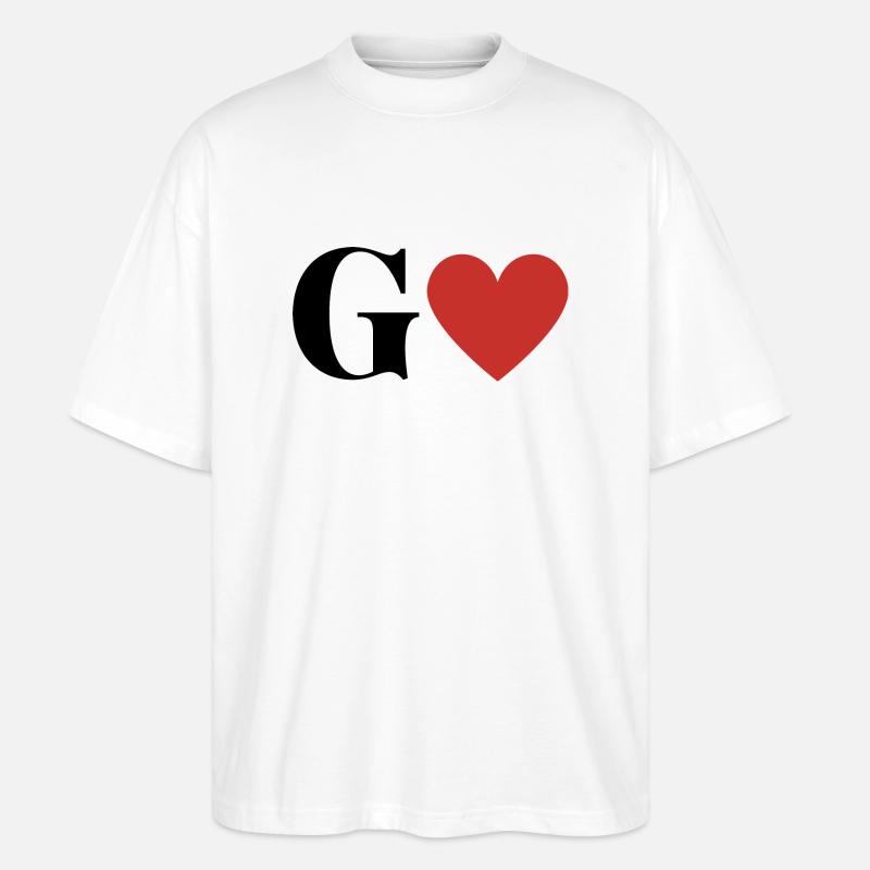 Buchstabe g rotes Herz - Stanley/Stella Oversized Unisex Bio T-Shirt Blaster 2.0 - Weiß