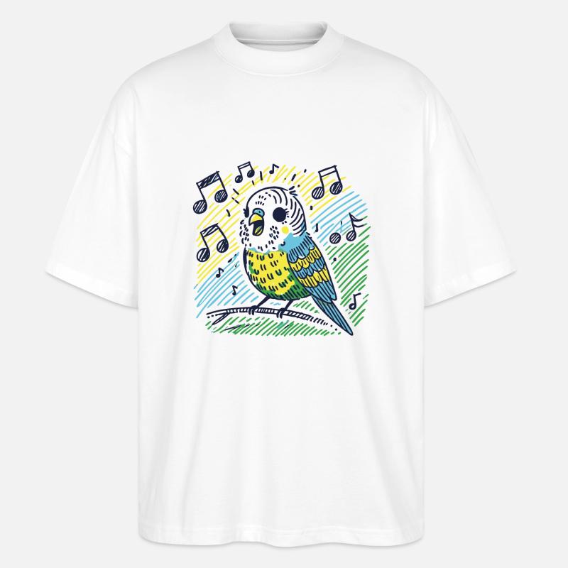 Singender Wellensittich auf Ast - Stanley/Stella Oversized Unisex Bio T-Shirt Blaster 2.0 - Weiß