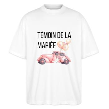 Bride's Witness - Wedding Car - Stanley/Stella Oversized Unisex Organic T-shirt Blaster 2.0 - white - Front - Alina (178cm) & Michal (187cm)
