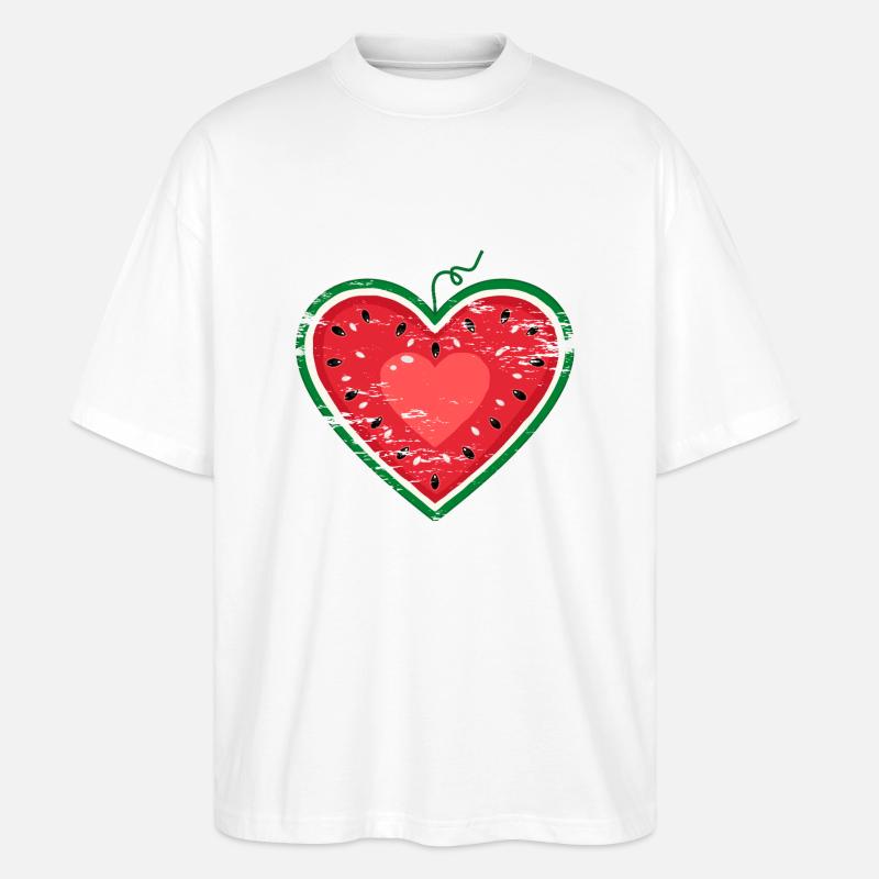 Coeur design pastèque utilisé - T-shirt bio Blaster 2.0 coupe oversize Stanley/Stella Unisexe - blanc