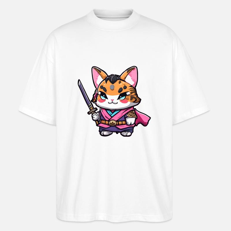 Chat samouraï #18 - T-shirt bio Blaster 2.0 coupe oversize Stanley/Stella Unisexe - blanc