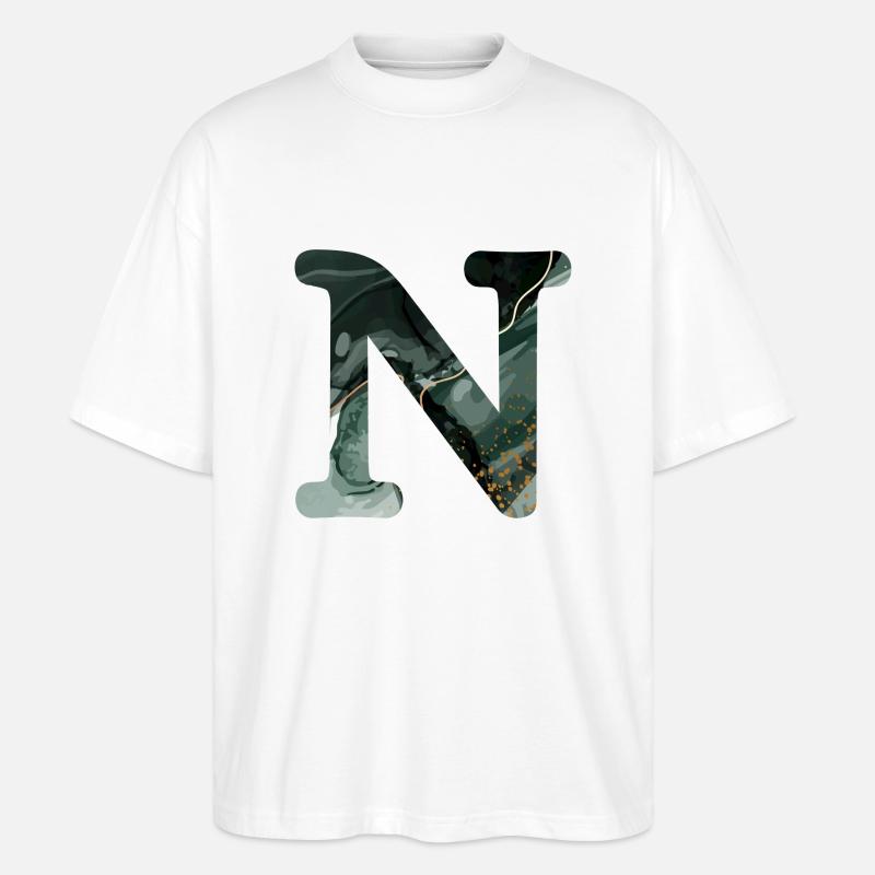 Grün marmorierter Buchstabe n - Stanley/Stella Oversized Unisex Bio T-Shirt Blaster 2.0 - Weiß