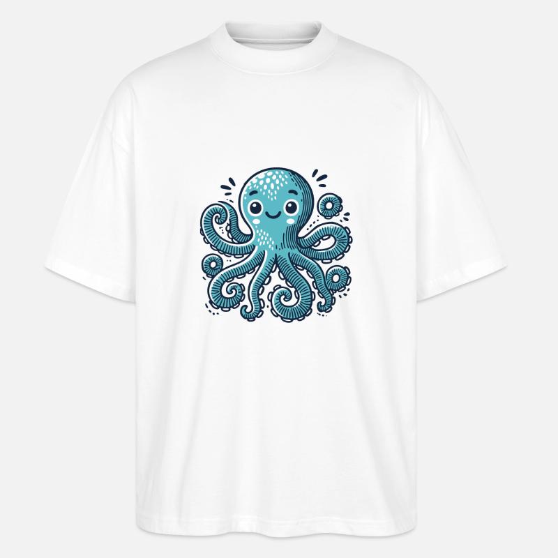 Octopus Turquoise - Mignon et ludique - T-shirt bio Blaster 2.0 coupe oversize Stanley/Stella Unisexe - blanc