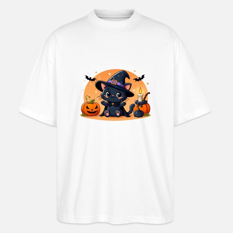 Halloween Schwarzes Kätzchen - Stanley/Stella Oversized Unisex Bio T-Shirt Blaster 2.0 - Weiß