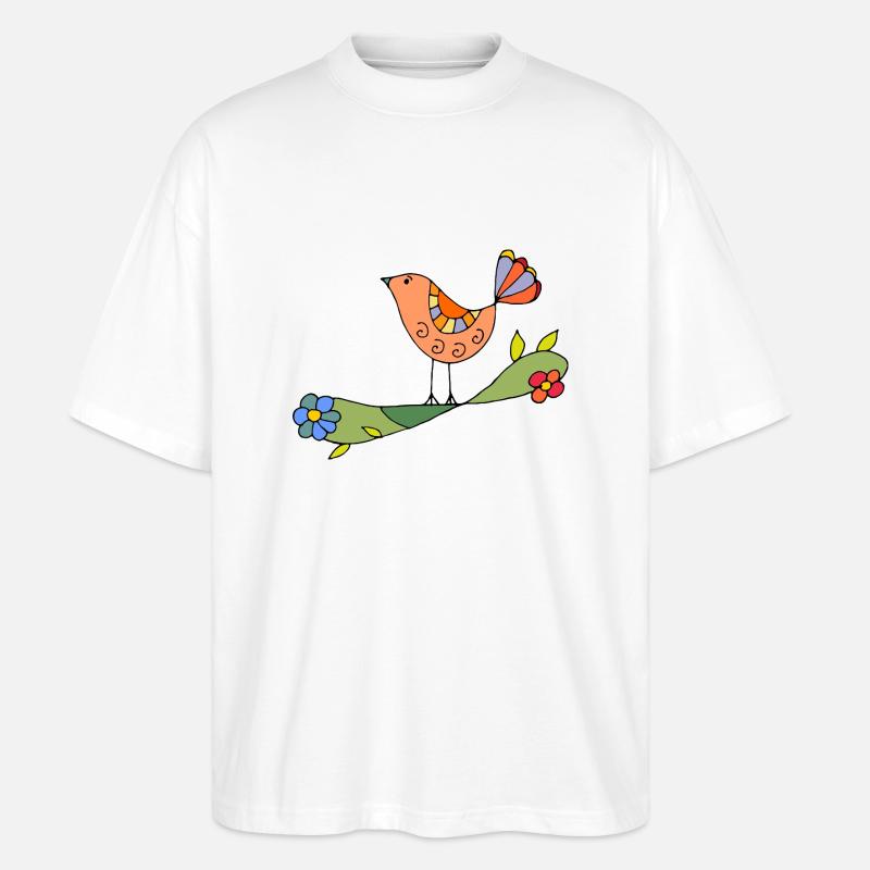 Bunter Vogel - Stanley/Stella Oversized Unisex Bio T-Shirt Blaster 2.0 - Weiß