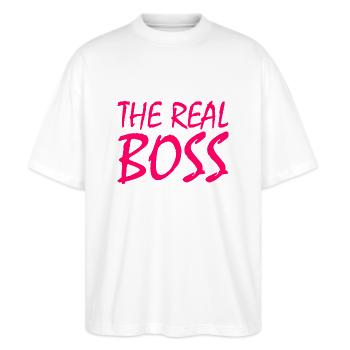 The real boss - Stanley/Stella Oversized Unisex Bio T-Shirt Blaster 2.0 - Weiß - Vorne - Alina (178cm) & Michal (187cm)