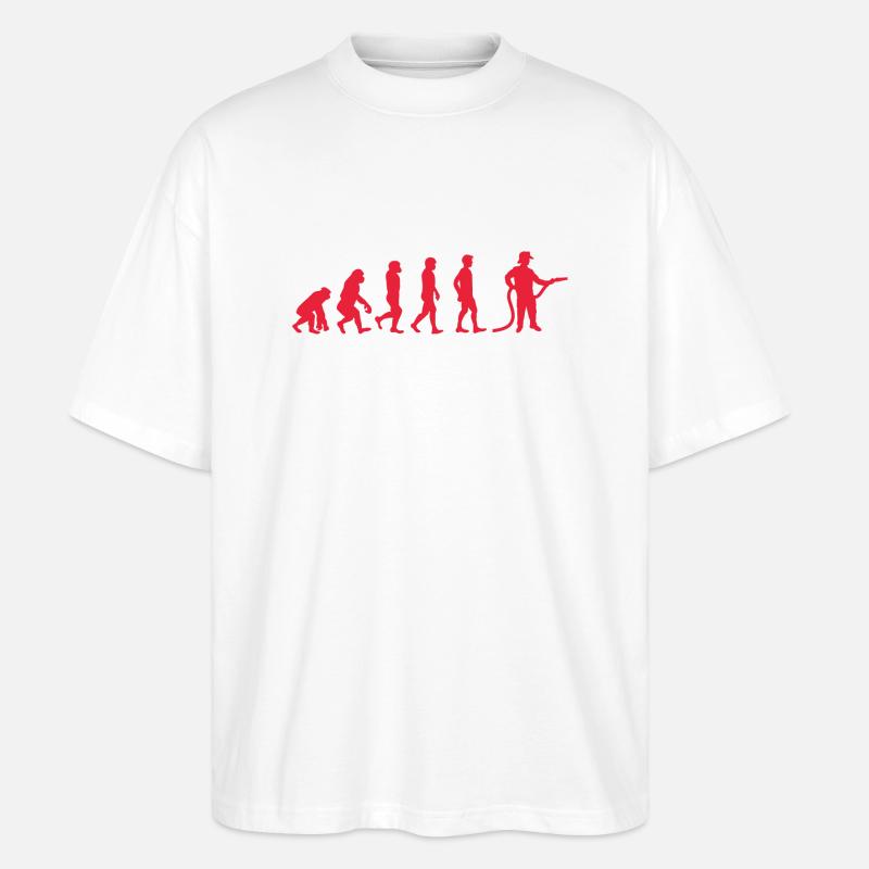 Evolution Feuerwehrmann rot - Stanley/Stella Oversized Unisex Bio T-Shirt Blaster 2.0 - Weiß