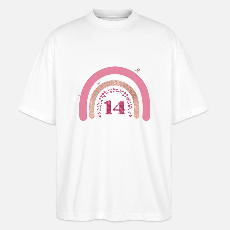 14-jähriges Jubiläum Regenbogenrose - Stanley/Stella Oversized Unisex Bio T-Shirt Blaster 2.0 - Weiß
