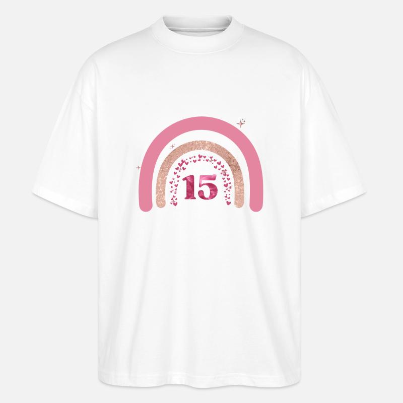 15-jähriges Jubiläum Regenbogenrose - Stanley/Stella Oversized Unisex Bio T-Shirt Blaster 2.0 - Weiß