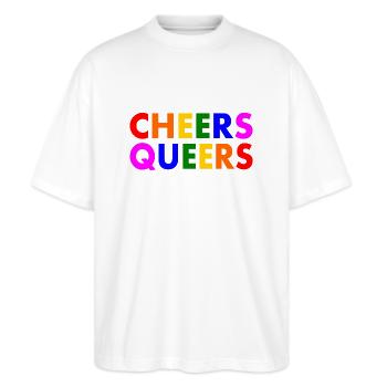 Cheers queers - Stanley/Stella Oversized Unisex Organic T-shirt Blaster 2.0 - white - Front - Alina (178cm) & Michal (187cm)