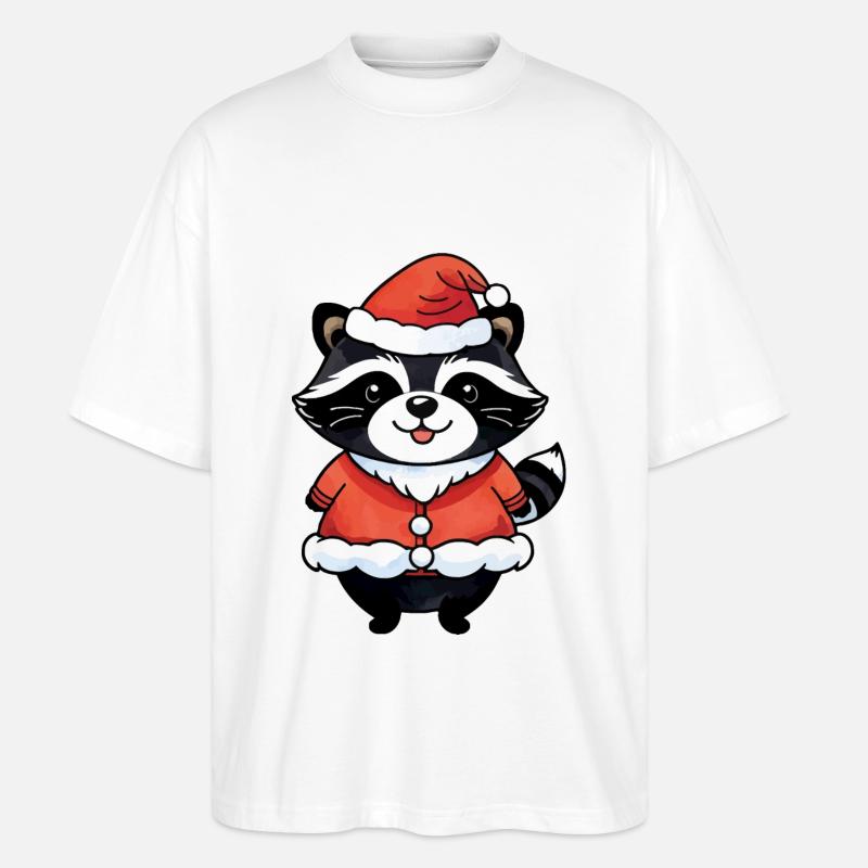 Raton laveur Noël Aquarelles - T-shirt bio Blaster 2.0 coupe oversize Stanley/Stella Unisexe - blanc