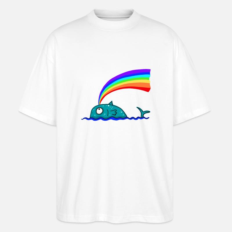 Regenbogen Wal - Stanley/Stella Oversized Unisex Bio T-Shirt Blaster 2.0 - Weiß