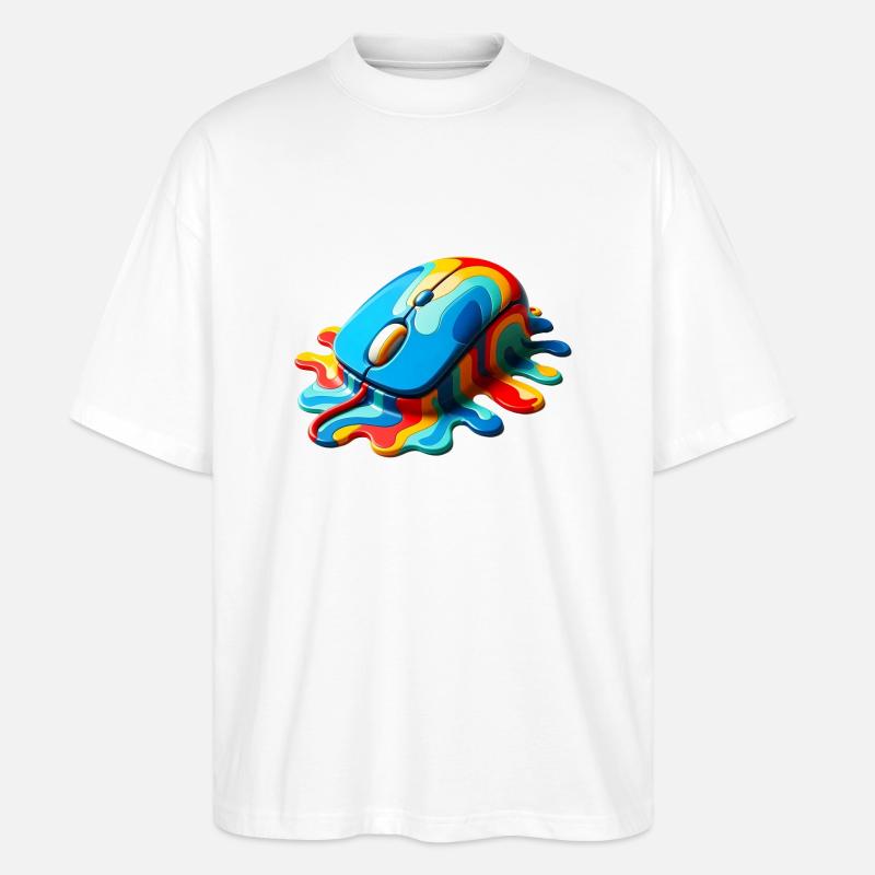 Melting Rainbow Computer Mouse - Stanley/Stella Oversized Unisex Organic T-shirt Blaster 2.0 - white