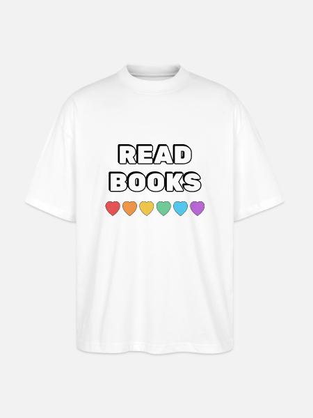 Read Books Rainbow Hearts - Stanley/Stella Oversized Unisex Organic T-shirt Blaster 2.0 - white
