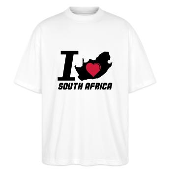 south_africa_i_love_02 - Stanley/Stella Oversized Unisex Organic T-shirt Blaster 2.0 - white - Front - Alina (178cm) & Michal (187cm)