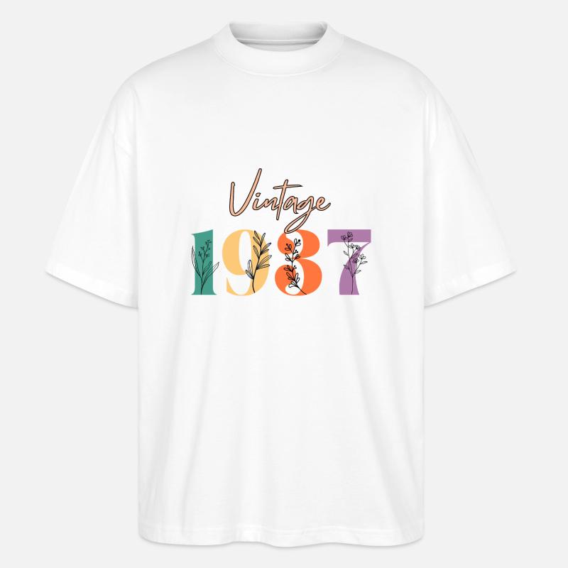 Jahrgang 1937 Blumen - Stanley/Stella Oversized Unisex Bio T-Shirt Blaster 2.0 - Weiß