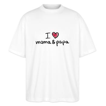 i_love_mama_und_papa__f2 - T-shirt bio Blaster 2.0 coupe oversize Stanley/Stella Unisexe - blanc - Devant - Alina (178cm) & Michal (187cm)