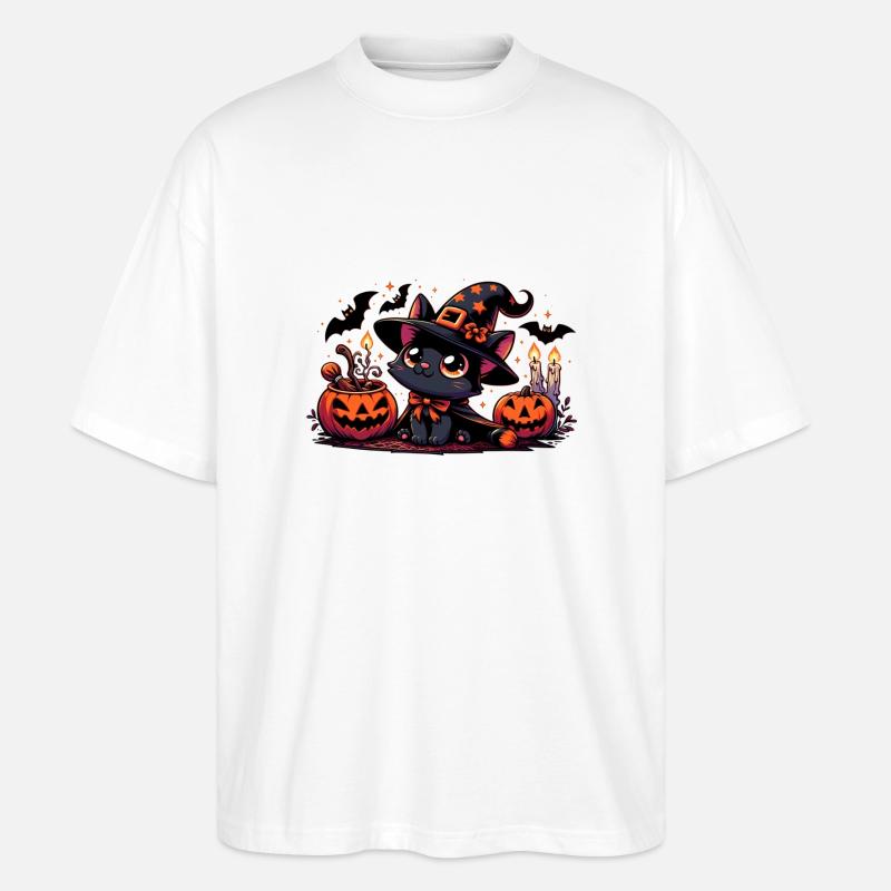 Halloween Schwarzes Kätzchen v2 - Stanley/Stella Oversized Unisex Bio T-Shirt Blaster 2.0 - Weiß