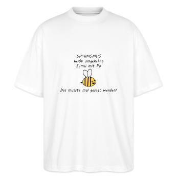 Optimistische Biene - Stanley/Stella Oversized Unisex Bio T-Shirt Blaster 2.0 - Weiß - Vorne - Alina (178cm) & Michal (187cm)