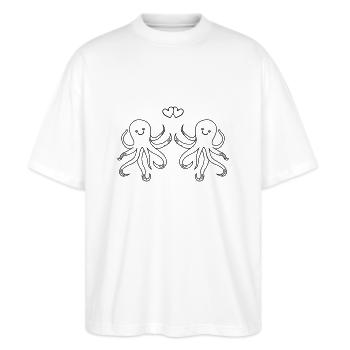 Poulpe Amour de poulpe - T-shirt bio Blaster 2.0 coupe oversize Stanley/Stella Unisexe - blanc - Devant - Alina (178cm) & Michal (187cm)