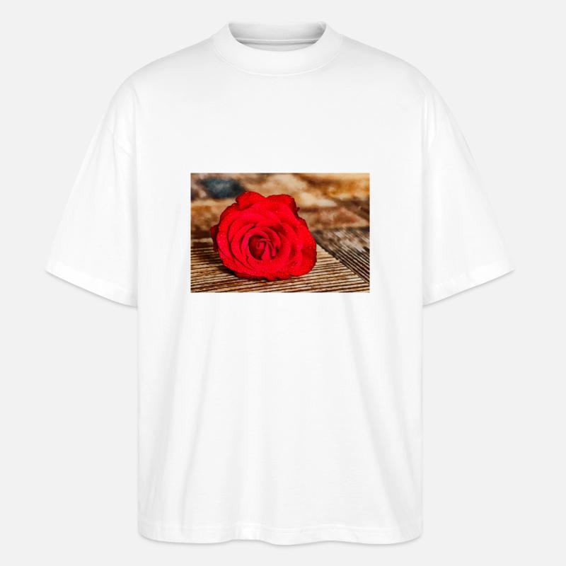 Rote Rose - Stanley/Stella Oversized Unisex Bio T-Shirt Blaster 2.0 - Weiß
