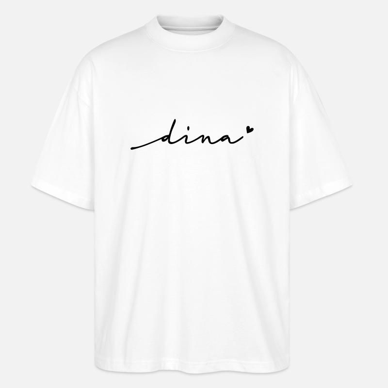 Dina Cursive Name - Stanley/Stella Oversized Unisex Organic T-shirt Blaster 2.0 - white