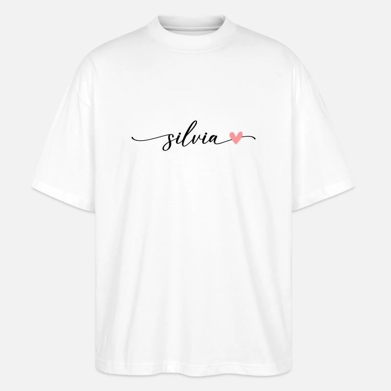Silvia Name Calligraphy Font - Stanley/Stella Oversized Unisex Organic T-shirt Blaster 2.0 - white