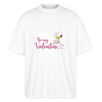 Peanuts Snoopy und Woodstock Be My Valentine - Stanley/Stella Oversized Unisex Bio T-Shirt Blaster 2.0 - Weiß - Vorne - Alina (178cm) & Michal (187cm)