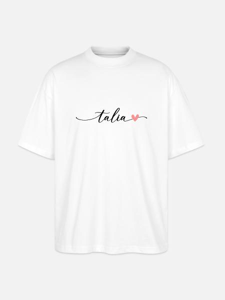 Talia Name Calligraphy Font - Stanley/Stella Oversized Unisex Organic T-shirt Blaster 2.0 - white