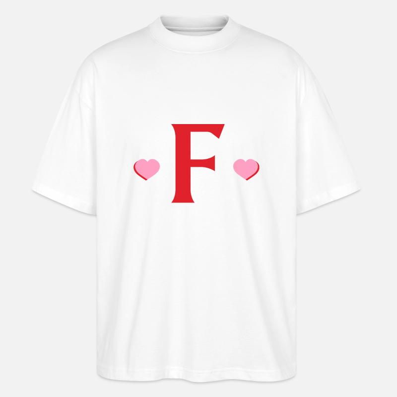 Buchstabe f rote Herzen - Stanley/Stella Oversized Unisex Bio T-Shirt Blaster 2.0 - Weiß