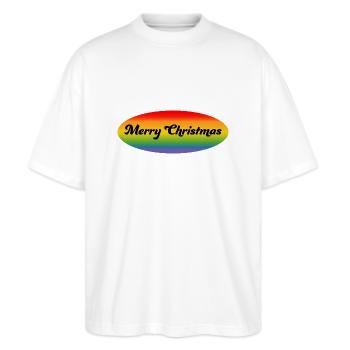 LGBTQI Merry Christmas Rainbow Oval - Stanley/Stella Oversized Unisex Organic T-shirt Blaster 2.0 - white - Front - Alina (178cm) & Michal (187cm)