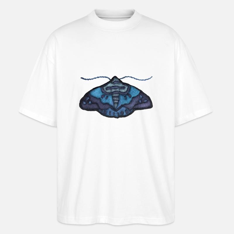 Blue moth – unique embroidered pattern - Stanley/Stella Oversized Unisex Organic T-shirt Blaster 2.0 - white