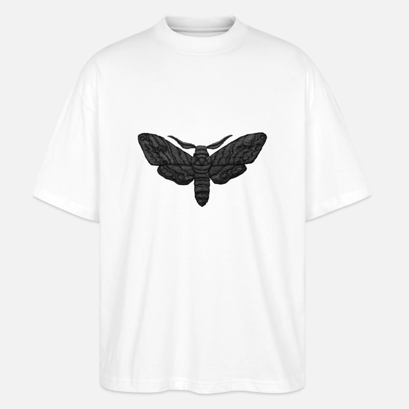 Black Moth – Mystical Embroidered Pattern - Stanley/Stella Oversized Unisex Organic T-shirt Blaster 2.0 - white