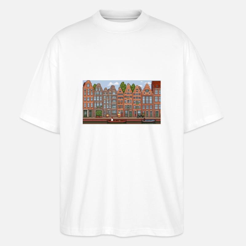 Stadtzentrum Amsterdam - Pixel Art - Stanley/Stella Oversized Unisex Bio T-Shirt Blaster 2.0 - Weiß