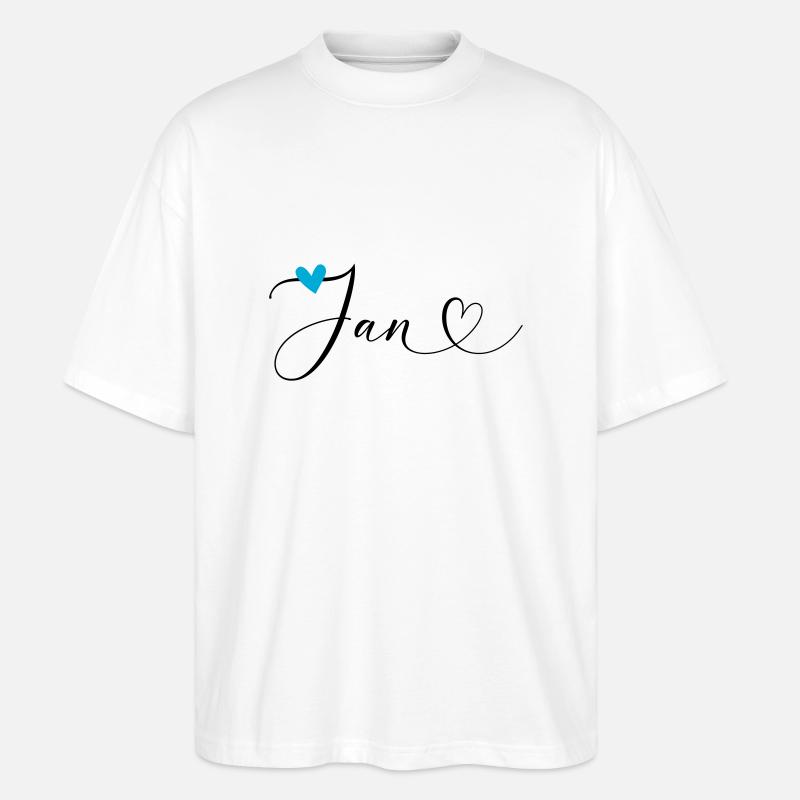Jan Nom Prénom Calligraphie coeur - T-shirt bio Blaster 2.0 coupe oversize Stanley/Stella Unisexe - blanc