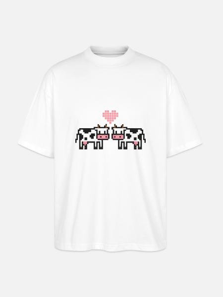 Cow Pixel Love - Stanley/Stella Oversized Unisex Organic T-shirt Blaster 2.0 - white